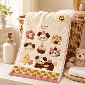 Cute Character 100% Cotton Breathable 25*50cm 47g Kids Towel for Nursery Preschool and Children Bathroom Home Use