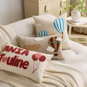 Cute Children’s Embroidered Viscose Fiber Living Room Sofa Throw Pillow for Bedroom Bedside Use Modern Minimalist Lumbar Cover