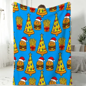 Cute Christmas Fast Food Flannel Throw Blanket Eco Friendly Portable Soft Cozy Four Seasons Use Festive Gift