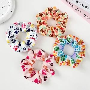 Cute Colorful Pet Paw Print Scrunchies Elastic Bands Ponytail Hair Ties for Women Girls Daily Wear Hair Accessories Custom