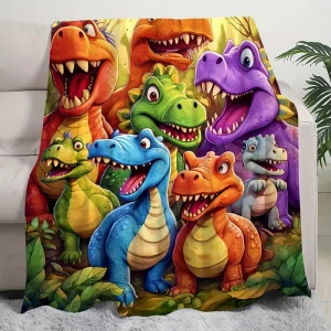 Cute Dinosaur Children Flannel Blanket HD Digital Printing Polyester Fiber Comfortable Car & Sofa Cover