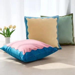 Cute Double Sided Outdoor Cushion Covers Decorative Green Velvet Throw Pillow with Embroidery Technique Wave Edge for Home Decor