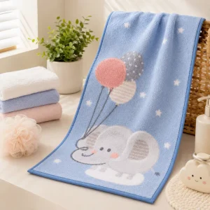 Cute Elephant 100% Cotton Quick Absorbent 25*50cm 47g Kids Towel for Kindergarten and Home Bathroom Daily Use