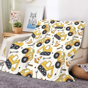 Cute Excavator Blanket Construction Truck Fleece Flannel Bed Couch Sofa Home Decor Throws Blankets Gifts for Boys Kids Baby