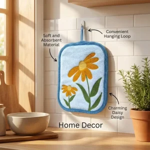 Cute Floral Embroidered Hanging Hand Drying Towel Washable Microfiber Towel for Gift