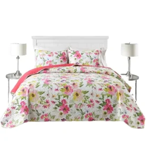 Cute Flower Comforter Set Printed Craft 100% Polyester Eco Friendly All Season 3 Piece for Bedroom