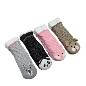 Cute Fun Animal Embroidery Knitted Indoor Floor Socks Soft Stretchy Warm Non-Slip Bedroom Home Socks Women Girls Winter Gift