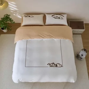 Cute Kawaii Luxury High Quality Pure Cotton Yarn Dye Striped Cartoon Snoopy Embroidery Eco Friendly Durable Kids Bedding Sets