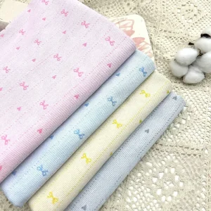 Cute Korean Style Bowknot Pattern 310gsm Heavyweight Non-Stretch Jacquard Denim Fabric for Skirt Bags Jacket