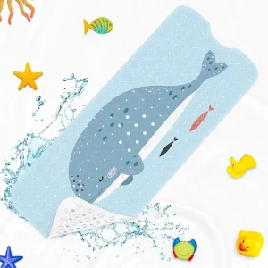 Cute Ocean Whale Bath Mat Fun Non Slip Extra Long Machine Washable Bathtub Mat for Kids and Bathroom