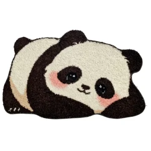 Cute Panda Design Polyester Bath Mats Machine Made Door Mat for Bathroom Absorbent Fuzzy Animal Print Mat