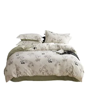 Cute Panda Print Double Sided Milk Velvet Bed Set Skin Friendly Warm Flannel Fleece Household Duvet Cover Kit