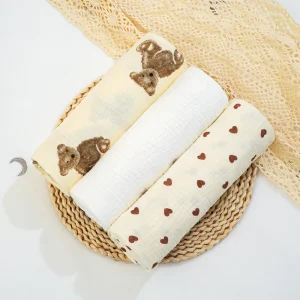 Cute Printed Cotton Muslin Newborn Swaddle Breathable Gauze Infant Lightweight Soft Baby Blanket for Nursery & Stroller