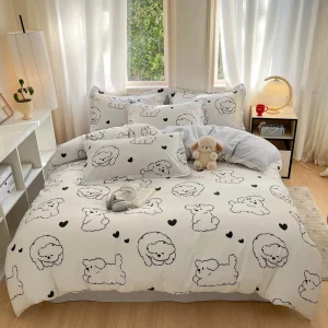Cute Puppy Print 100% Cotton Duvet Cover Set Skin-Friendly Machine Washable & Easy Care