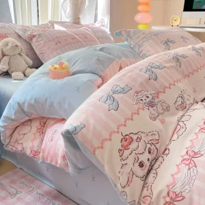 Cute Rabbit & Strawberry Print 100% Cotton 40S 4 Piece Duvet Cover Set Flat Sheet or Fitted Sheet Option