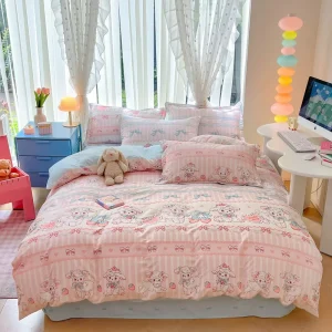 Cute Rabbit & Strawberry Print 4 Piece Duvet Cover Set 100% Cotton 40S Flat Sheet or Fitted Sheet Available