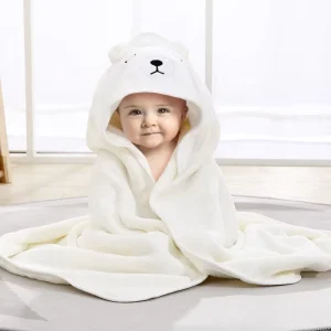 Cute Safe Hooded Baby Towel Skin Friendly Lint Free Absorbent Flannel Wrap Blanket for Newborn Toddler Bath