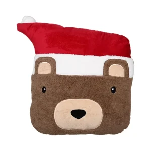 Cute Santa Hat Christmas Bear Cushion Fluffy Coral Fleece Plush Pillow Xmas Sofa Decor Gift for Children