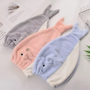 Cute Shark Design Hair Drying Towel Cap Ultra Absorbent Microfiber Hair Wrap Turban Quick Dry for Wet Hair Women Shower Cap