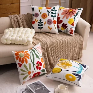 Cute Style Embroidery Embroidered Canvas & PP Cotton Throw Pillow for Home Decor