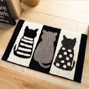 Cute Three Kitten Polyester Tufted Bath Mats Washable Bathroom Absorbent Non Slip Kids Room Cartoon Door Mats