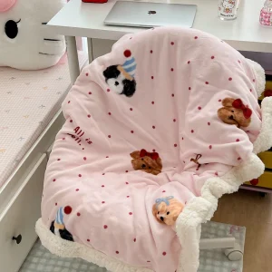 Cute Winter Print Customizable Modern Gifts Decor for Girls Women Bed Couch Flannel and Sherpa Fleece Composite Blanket