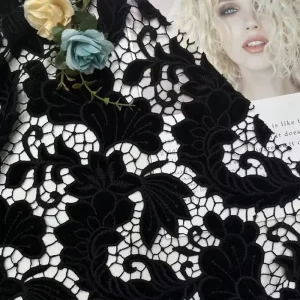Cutwork Black Velvet Floral Edge Precious Velvet Lace Fabric Wedding Clothes Party Dresses