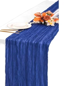 DAMAI Boho Wrinkled Cheesecloth Polyester Table Runner 10 Color for Wedding Birthday Baby Shower Party Table Decoration