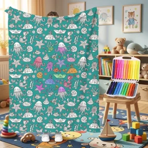 DIY Coloring Blanket Painting Blanket for Children Drawing Fuzzy Velvet Washable Creative Decorations Gift