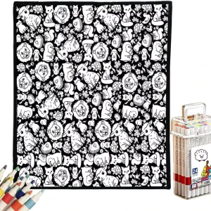 DIY Coloring Flannel Blanket for Kids Educational Art Craft Reusable Washable Paintable Blanket with Custom Designs