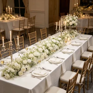 DKB Artificial Flower Runner White Rose Silk Aisle Flower Runner Table Centerpiece Wedding Arrangements Decoration