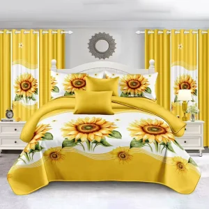 DL Luxury Polyester All-Season Cotton Filled Fade Resistant Bedding Set 12 Pcs Queen Size Comforters Pillowcases Curtains