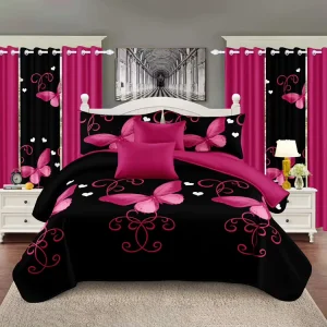DL Luxury Polyester Bedding Set 12 Pcs King Size Comforters Pillowcases Curtains All-Season Fade Resistant Breathable Wrinkle