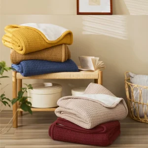 DWY Soft Waffle Solid Thick Sherpa 100% Cotton Knitted Throw Blanket for Adults Bed Sofa
