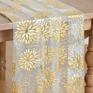 Dahlia Flower Cheesecloth Table Runner 120 Inch 10FT Glitter Metallic Foil Reusable Durable Sheer Dining Holiday Home Party
