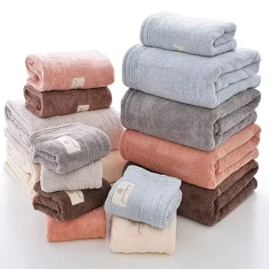 Daily Home Travel Outing Knitted Adults Set Soft Coral Fleece Microfiber High Absorbent Bath Towels and Tub Mats Solid Color
