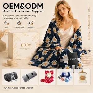 Daisy Blanket 50×60″ Floral Flower Flannel Throw Customizable Bagged Ultra Soft Warm All Season Machine Washable Home Decor
