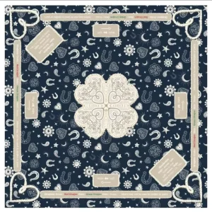 Dark Blue Boho Floral Heart Mahjong Mat with Instructions Non slip Square Table Protector