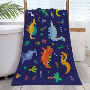 Dark Blue Dinosaur Printing Children’s Soft Absorbent Beach Towel Quick Dry Polyester Kids Bath Towel