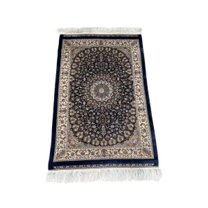 Dark Blue Vintage Rug With Silk Fringe 80*120cm European Palace Rug for Bedroom Study