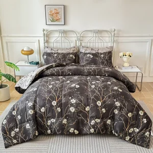 Dark Floral Printed Polyester Bedding Set 3Pcs Anti Pilling Stitching Comforter Set European American Style 100TC Home