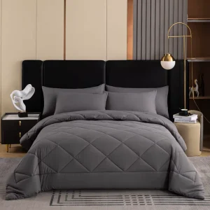 Dark Gray Fluffy Micro Feather Winter Cal King 3PCS Duvets Comforters