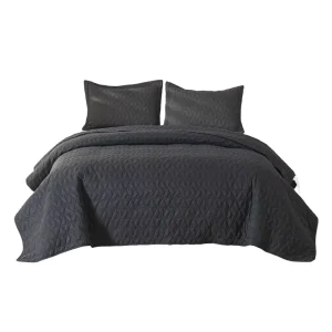 Dark Gray Quilted Bedspread Set with 2 Pillowcases Modern Minimalist Duvet Cover Alternative