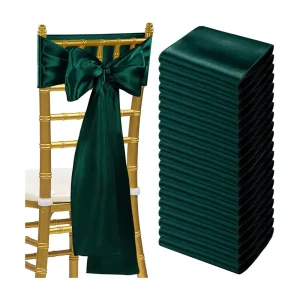 Dark Green Chair Sashes 10pcs Satin Chair Sashes Bows for Wedding Reception Restaurant Banquet Party Hotel Event Decorations