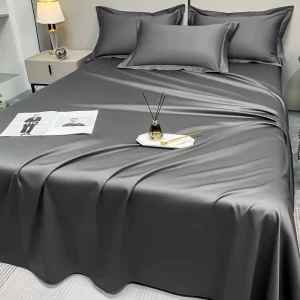 Dark Grey Fitted Sheets Sets for Beds Bamboo Cooling Fitted Sheet for Queen Size Bed for Summer