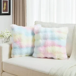 Decorative 18×18 Inch Soft Fuzzy Faux Rabbit Fur Washable Embossed Texture Throw Pillow Covers