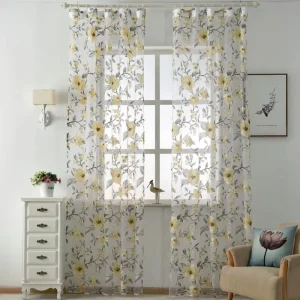 Decorative Home Curtains Set Living Room Kitchen Print Burnout Tulle Sheer Curtain