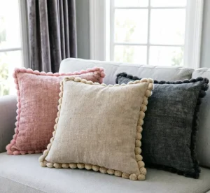Decorative Pillow Cover Soft Pom poms Chenille Square Cushion Covers Home Decor for Farmhouse Cushion Sofa Bedroom