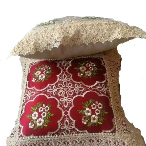 Decorative Solid 100% Polyester Flame Retardant Embroidered Cushion Covers with Elegant Lace Pillow Throw