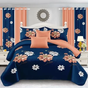 Deep Blue Printed Duvet Cover Set Polyester Bedspread Set
